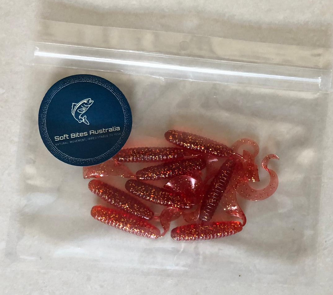 6cm Fire Red Curly Tails 8pack