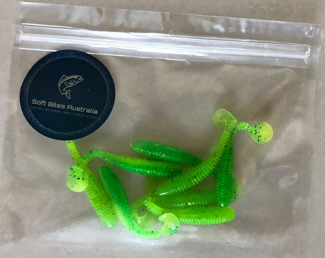 6cm Lime Green Paddle Tails 8pack