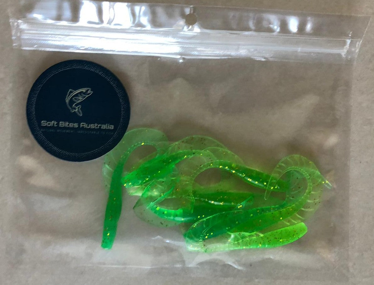 6cm Lime Green Bio Curly Tails 8pack